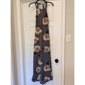 Medium Women's Summer Halter Neck Floral Print Backless Split Maxi Dress